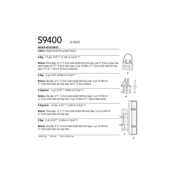 Simplicity Walker Accessories, Bag and Organizer S9400 - Sewing Pattern