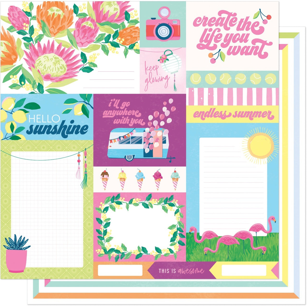 American Crafts Dear Lizzy Here & Now Double-Sided Cardstock 12"X12" 25/Pkg - Endless Summer