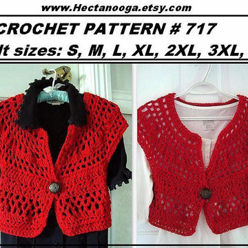 717 RED CROCHET SHRUG, SMALL TO PLUS SIZE