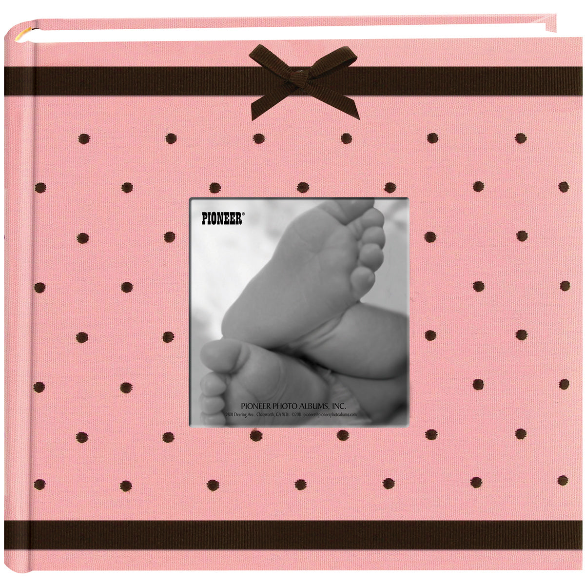 Pioneer 2-Up Baby Dot Fabric Frame Photo Album 200 Pockets - Pink/Brown