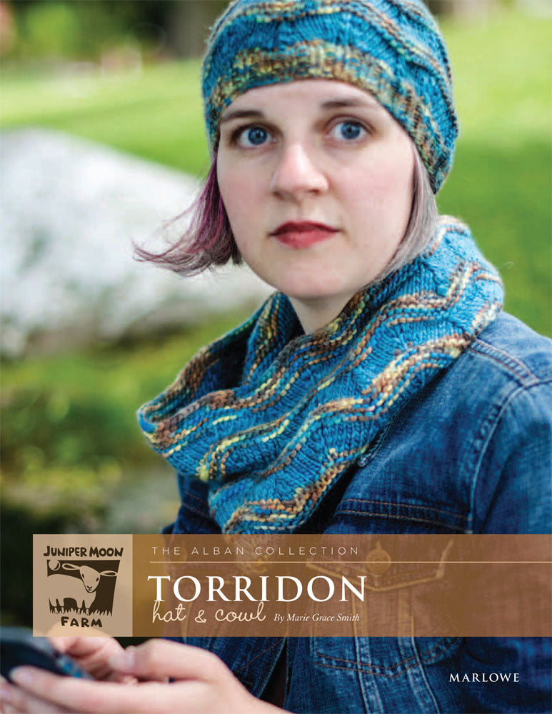 Torridon Hat & Cowl in Juniper Moon Marlowe Jeweltones & Marlowe Dappled - Downloadable PDF