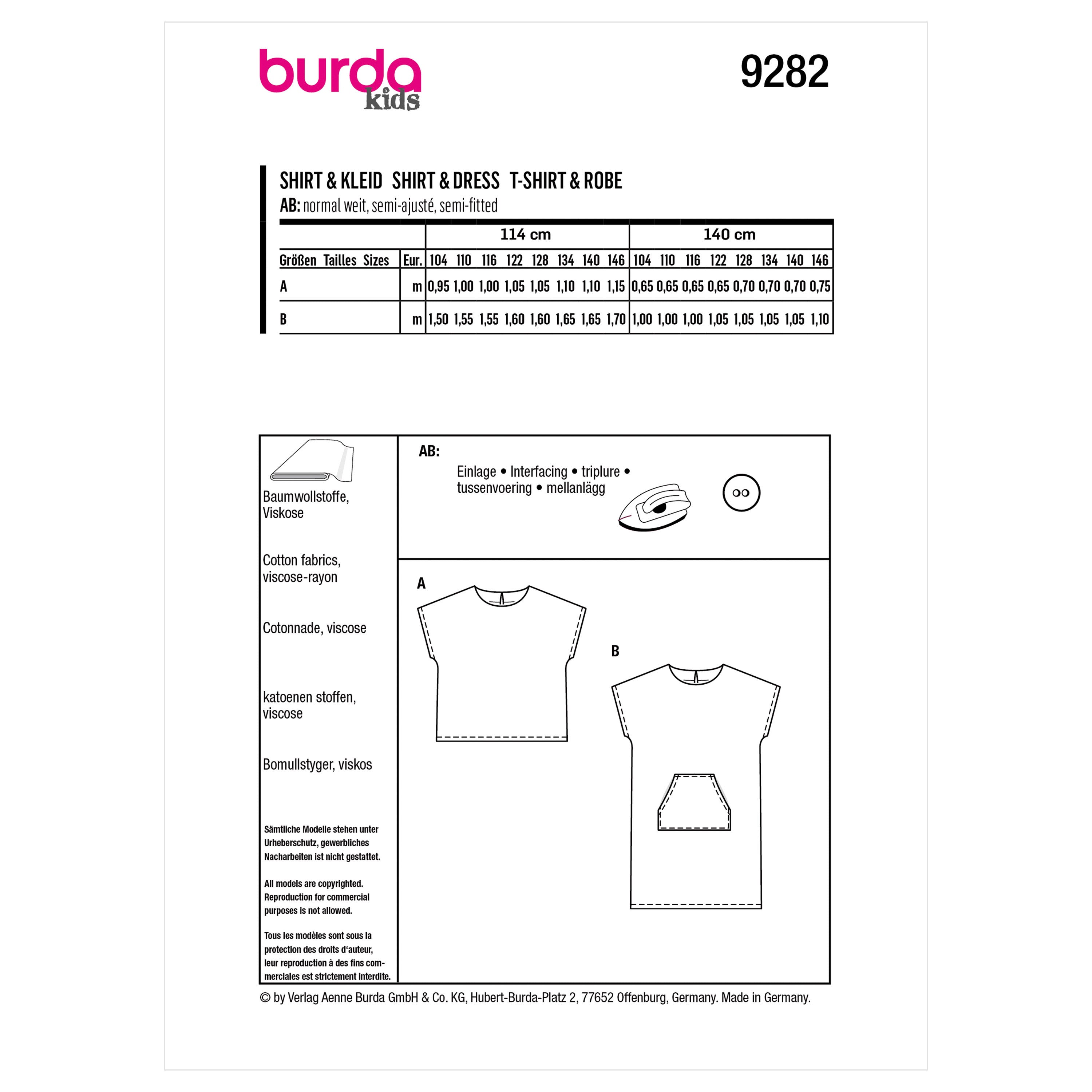 Burda Style Children's Top and Dress B9282 - Paper Pattern, Size 4-10