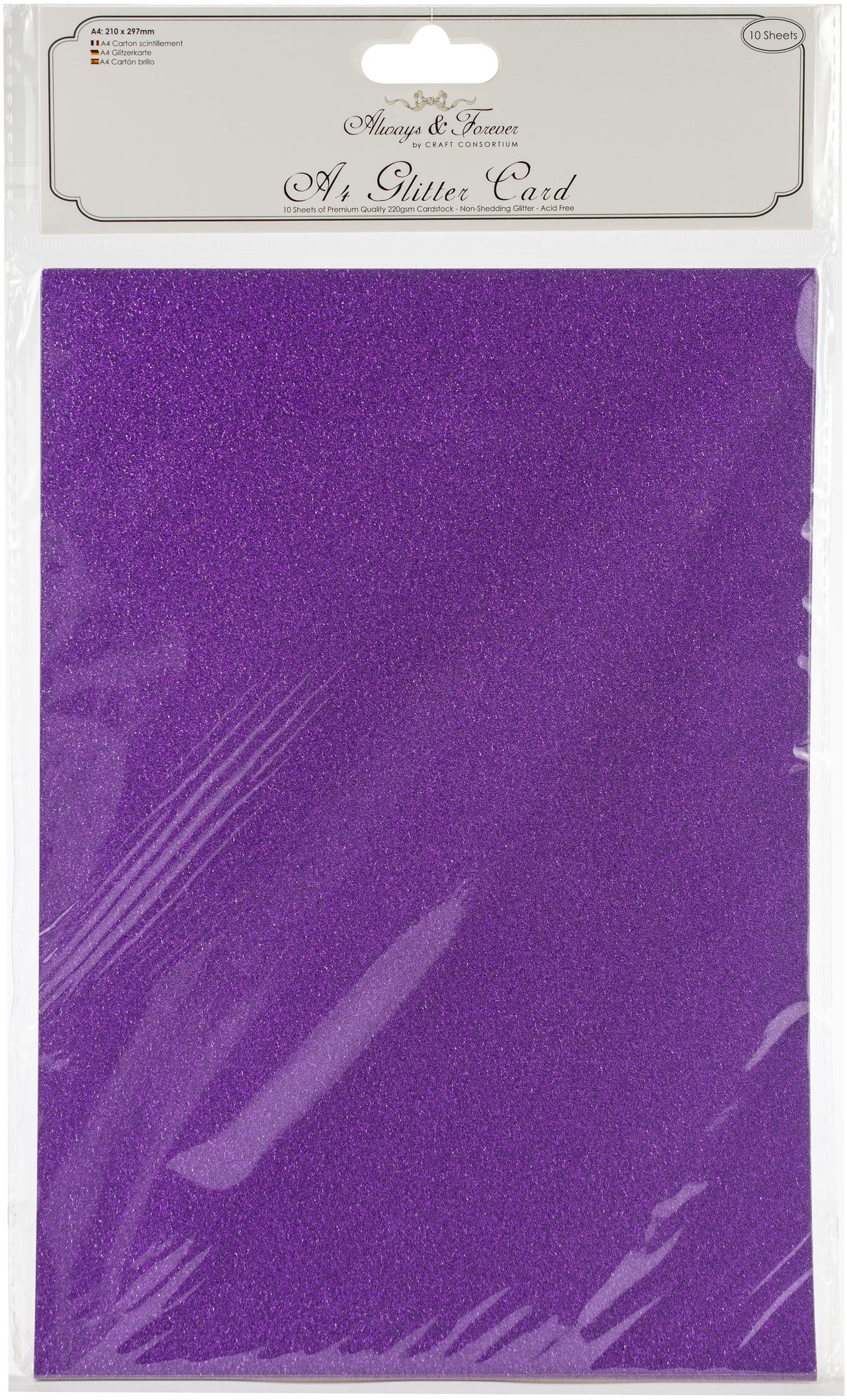 Craft Consortium Always & Forever A4 Glitter Cardstock 10/Pk - Royal Purple