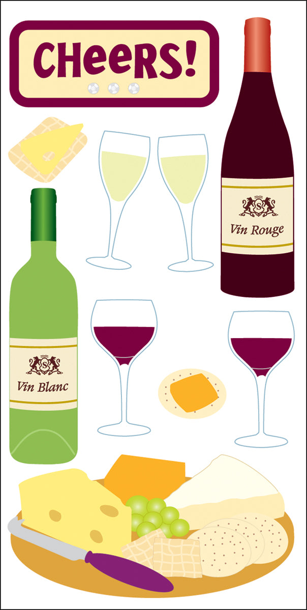 Trends International SandyLion Essentials Dimensional Stickers - Wine & Cheese