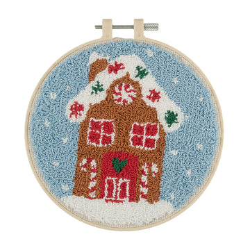 Trimits Floss Punch Needle Kit with Hoop: Gingerbread House Punch Needle Kit - 6in