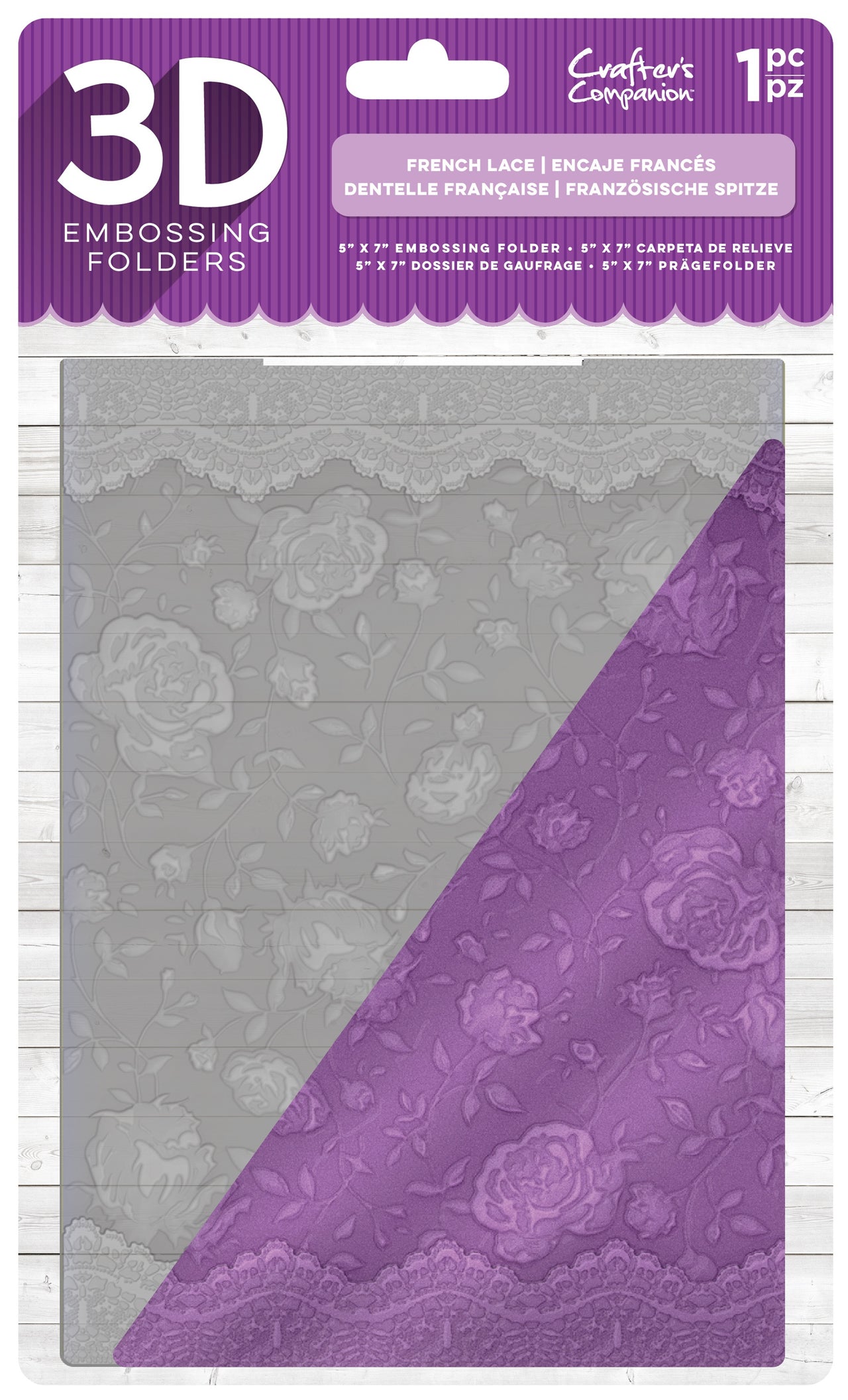 Crafter's Companion 3D Embossing Folder 5"X7" - French Lace