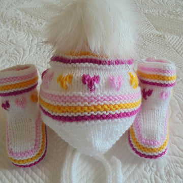 Baby Girl Stripes Hat And Booties