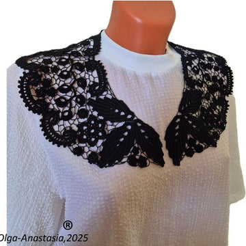 Detachable black lace crochet collar