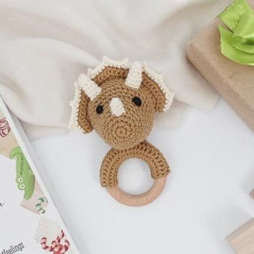 Crochet dinosaur pattern baby rattle toy Triceratops amigurumi pattern
