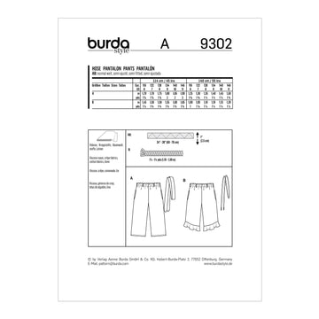 Burda Style Children's Pants with Elastic Waist – Culottes – 7/8 Length 9302 - Paper Pattern, Size 6-11