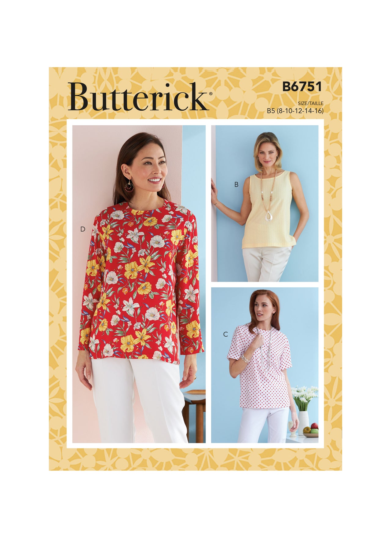 Butterick Misses'/Misses' Petite Pullover Tops B6751 - Sewing Pattern