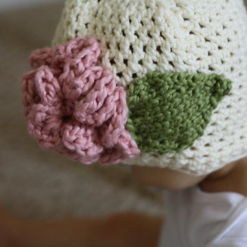 Baby Hat Cream with Pink Accent Flower