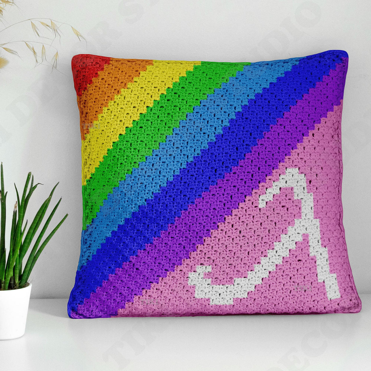 Rainbow Pillow LGBT Pride Lambda Mini C2C Diagonal Crochet Pattern