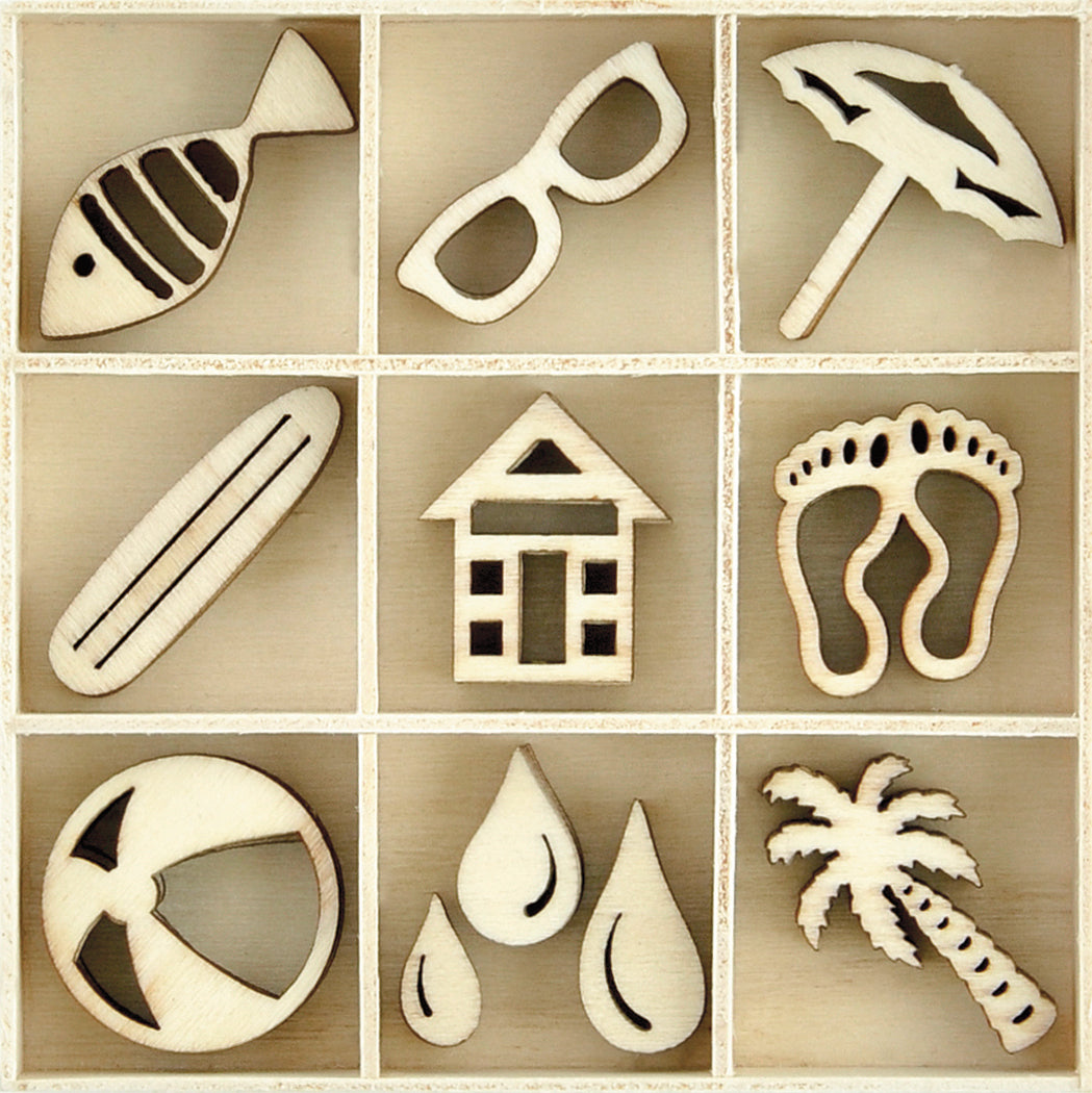 Kaisercraft Wood Mini Themed Embellishments - Summertime, 55/Pkg