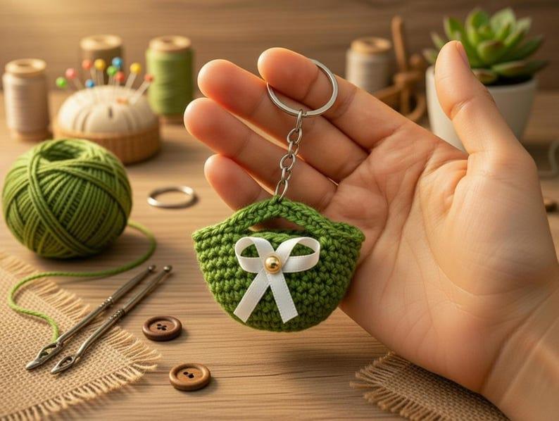 Crochet Bag Keychain Pattern – Mini Purse Charm PDF + Video Tutorial