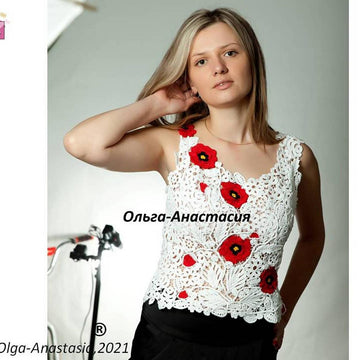 Lace blouse with poppies