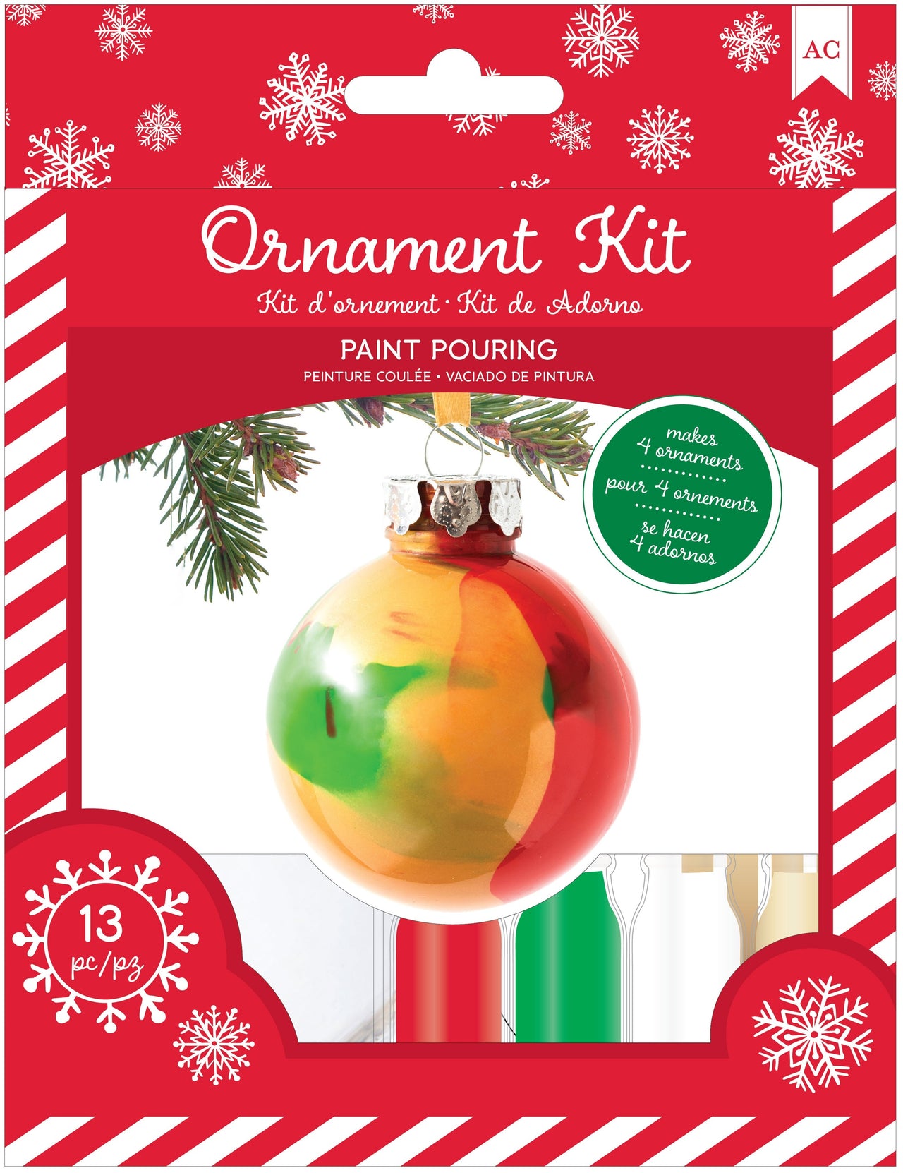 American Crafts AC Christmas Ornament Kit 4/Pkg - Paint Pouring Metallic Gold