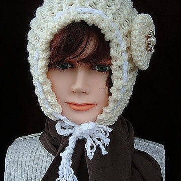 594 KNITTING pattern, hood, bonnet, and flower