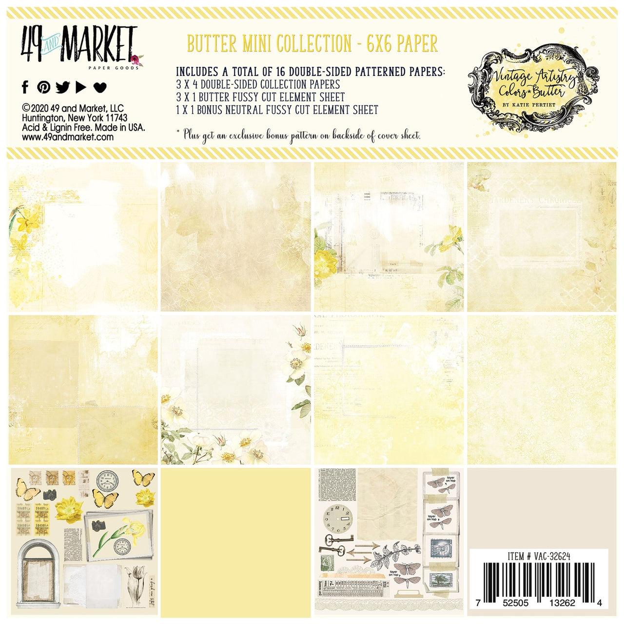49 And Market Collection Pack 6"X6" - Vintage Artistry Butter