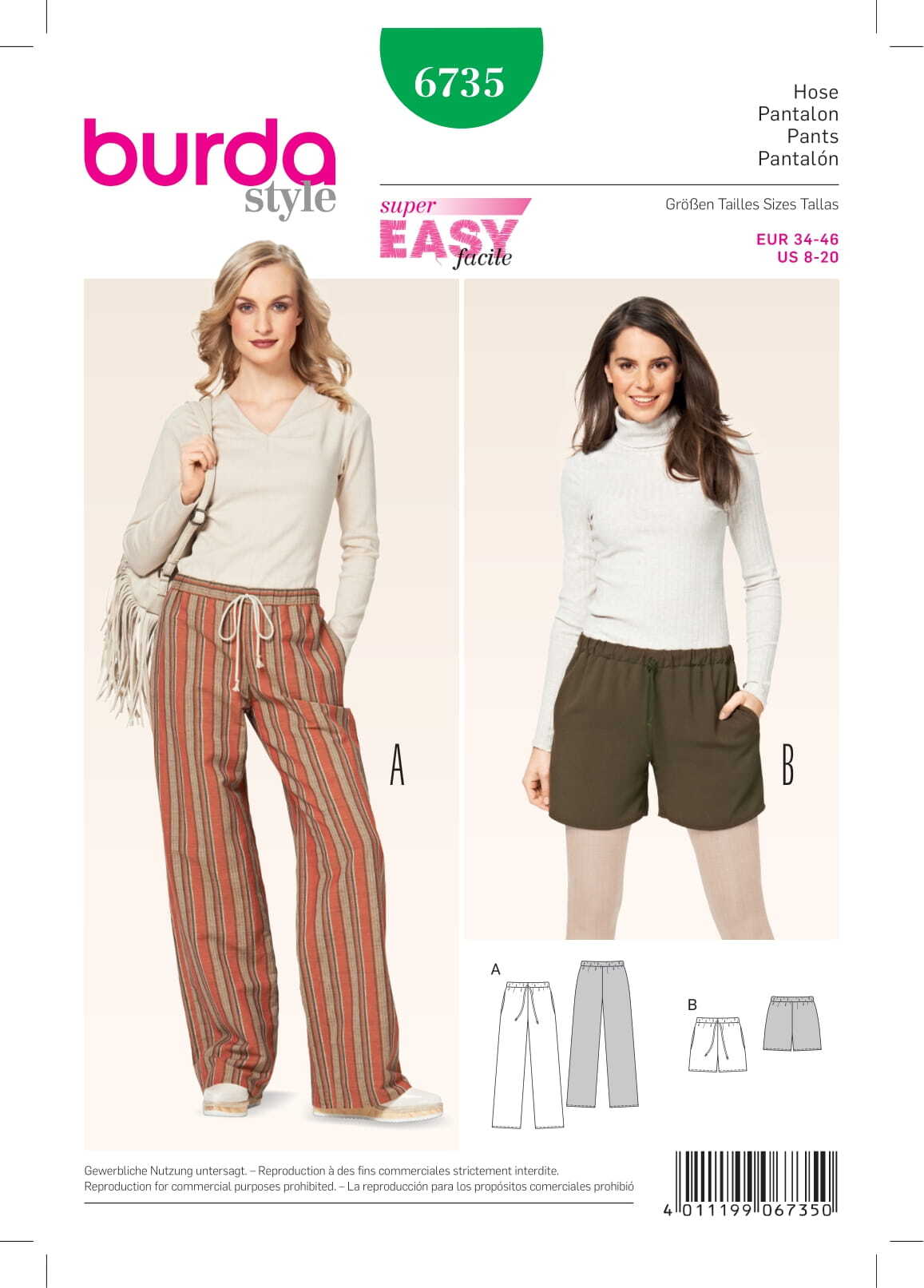 Burda Women's Trousers Sewing Pattern B6735 - Paper Pattern, Size 8-20