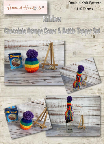 Rainbow / Pride Chocolate Orange Cover and Bottle Topper Set Knitting Pattern