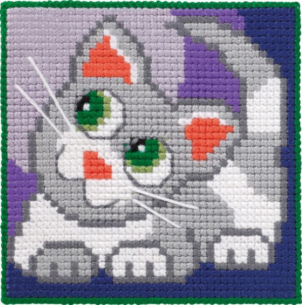 Permin Children's Kit Cat Cross Stitch Kit - 25x25cm
