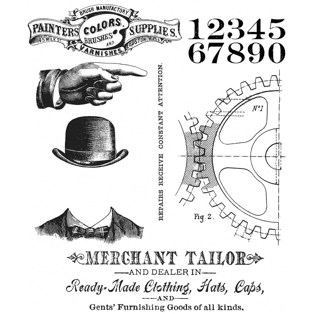 Stampers Anonymous Tim Holtz Cling Stamps 7"X8.5" - Dapper