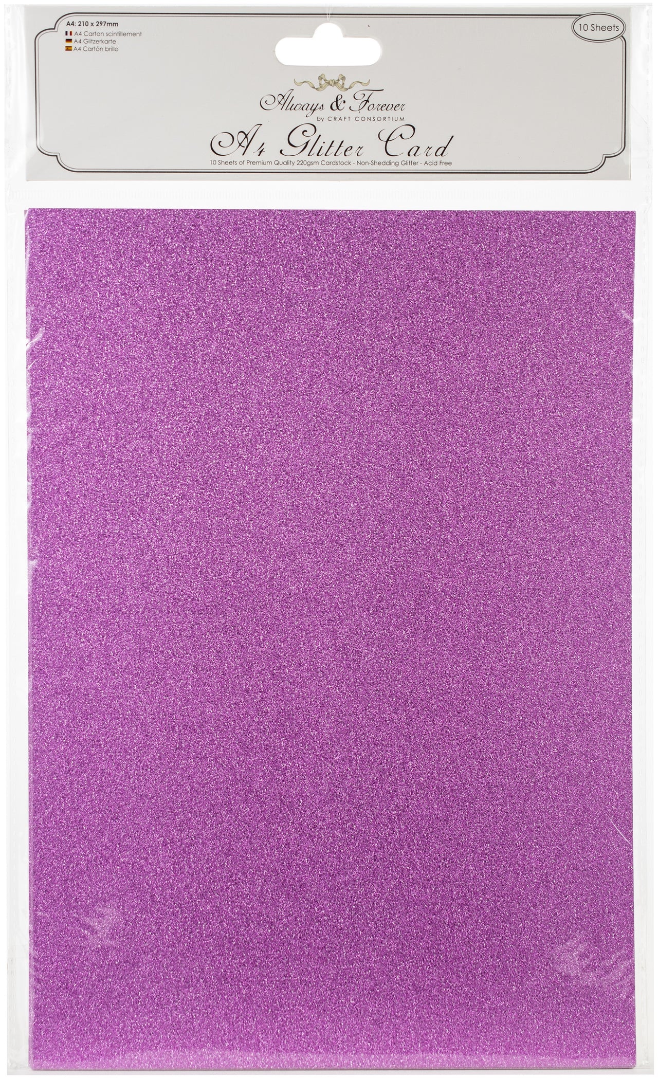 Craft Consortium Always & Forever A4 Glitter Cardstock 10/Pk - Fuchsia Pink