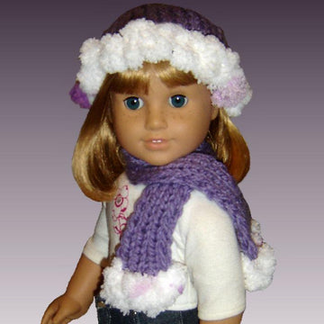 Matching Pompom hat and scarf for girls and 18 inch dolls (American Girl) 405