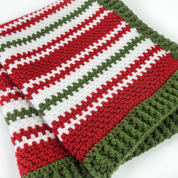 Holly Jolly Moss Stitch Crochet Blanket