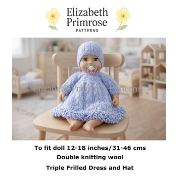 Triple Frill Doll Dress and Hat Knitting Pattern P59 – Elizabeth Primrose Patterns
