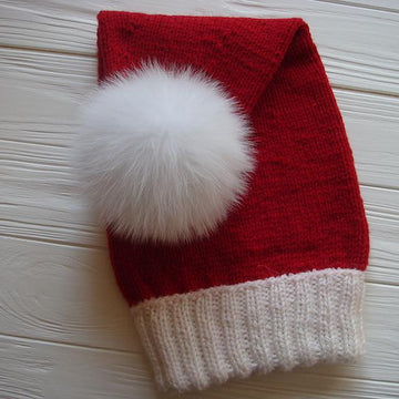 Santa Hat with Fur Pom Pom