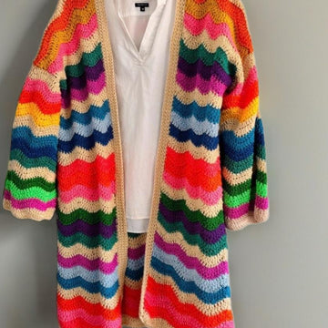 Long Wavy Crochet Cardigan