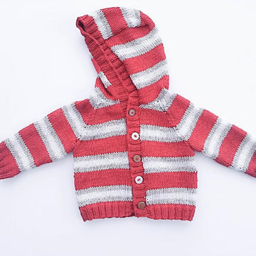 Striped Raglan Jumper Cardigan Opt. Hood