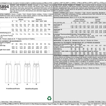 McCall's Misses'/Women's Jeans M5894 - Sewing Pattern