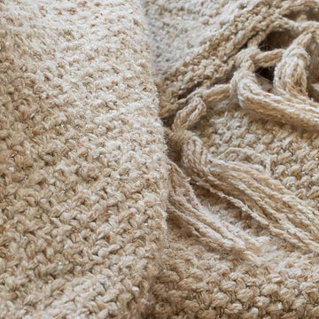 Linen Stitch Knit Throw w/Crochet Edge & Tassels