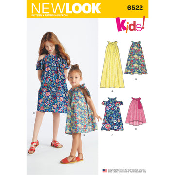 New Look 6522 Child's and Girls' Dresses and Top 6522 - Paper Pattern, Size A (3-4-5-6-7-8-10-12-14)