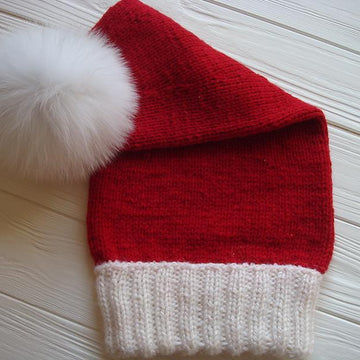 Santa Hat with Fur Pom Pom