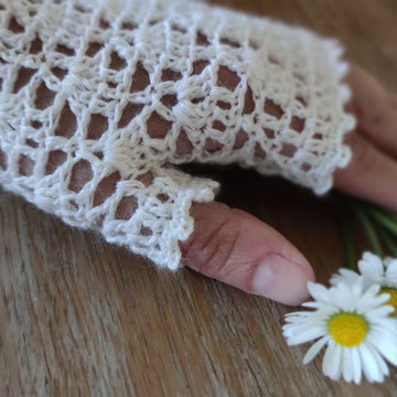 Polina crochet lace fingerless mittens