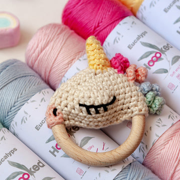 Unicorn Rattle Ellie in Hoooked Eucalyps - Downloadable PDF