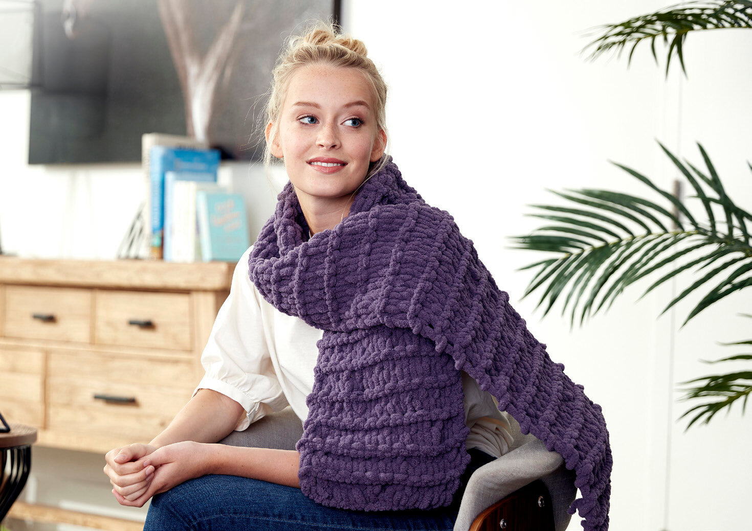 Garter Scarf in Bernat Alize Blanket-EZ - Downloadable PDF