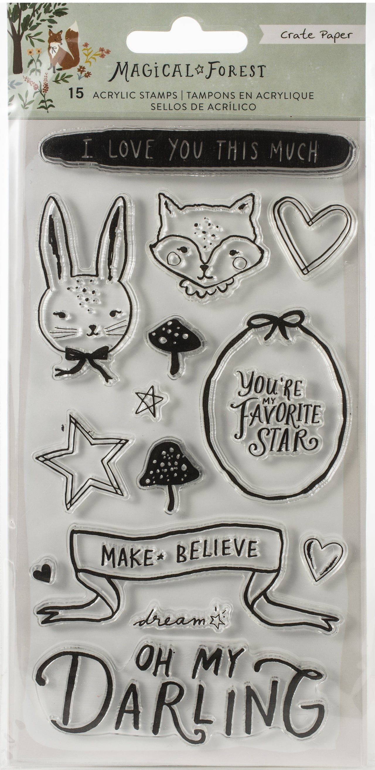 American Crafts Magical Forest Acrylic Clear Stamps 15/Pkg - 620303