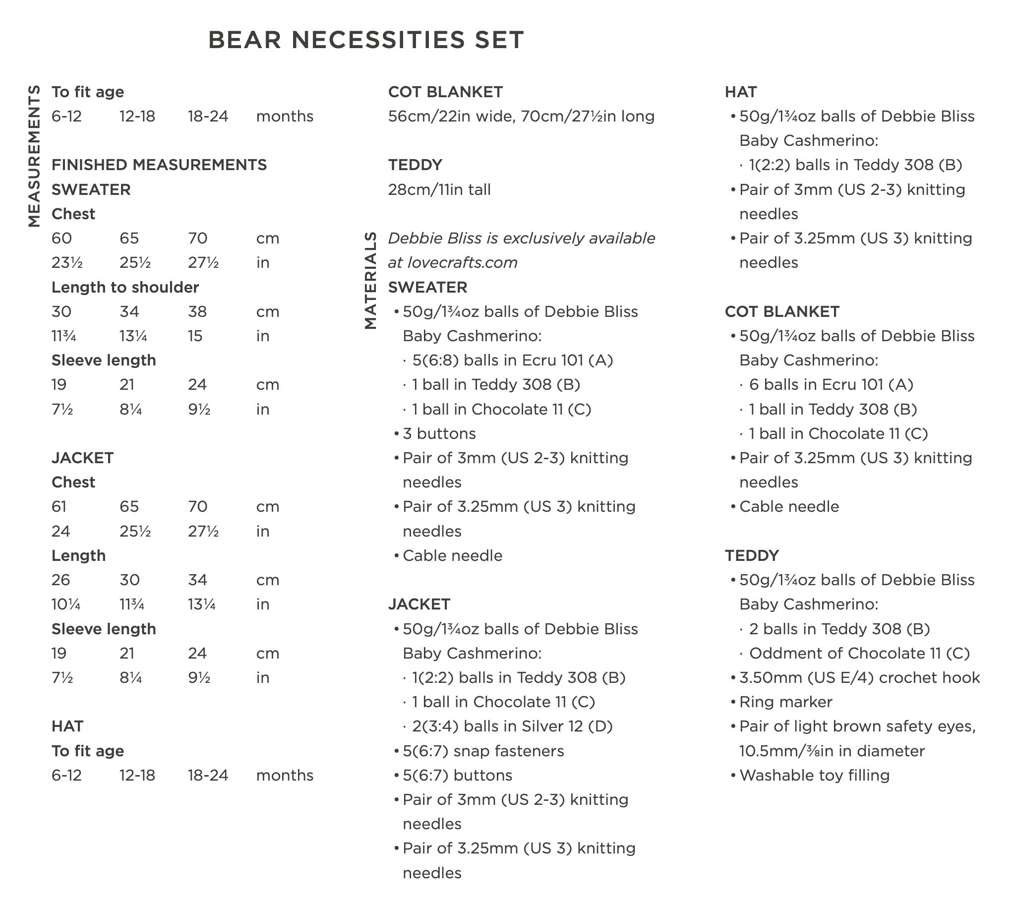Bear Necessities Set - Layette Knitting and Crochet Pattern for Babies in Debbie Bliss Baby Cashmerino by Debbie Bliss