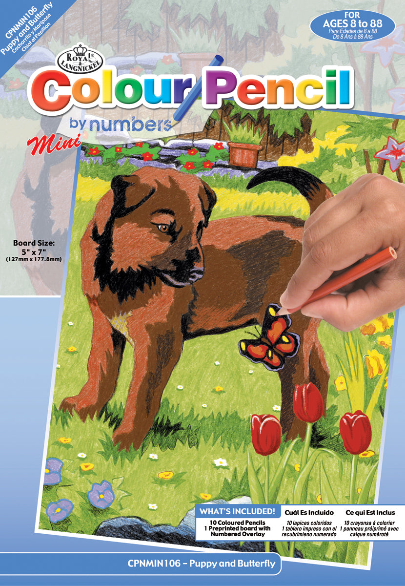 Royal Brush Mini Color Pencil By Number Kit 5"X7" - Puppy & Butterfly