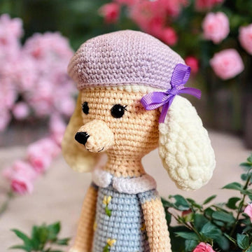 Poodle Crochet Pattern PDF – Amigurumi Dog Doll with Beret & Basket – 21 Page English Tutorial