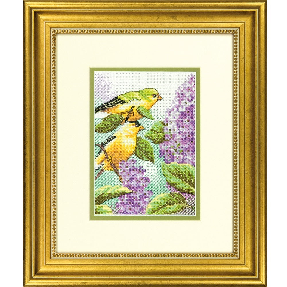 Dimensions Mini Counted Embroidery Kit: Goldfinch and Lilacs - 12.7cm X 17.7cm