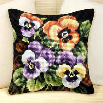 Orchidea Pansies Cushion Front Chunky Cross Stitch Kit - 40cm x 40cm