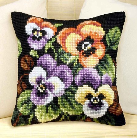 Orchidea Pansies Cushion Front Chunky Cross Stitch Kit - 40cm x 40cm