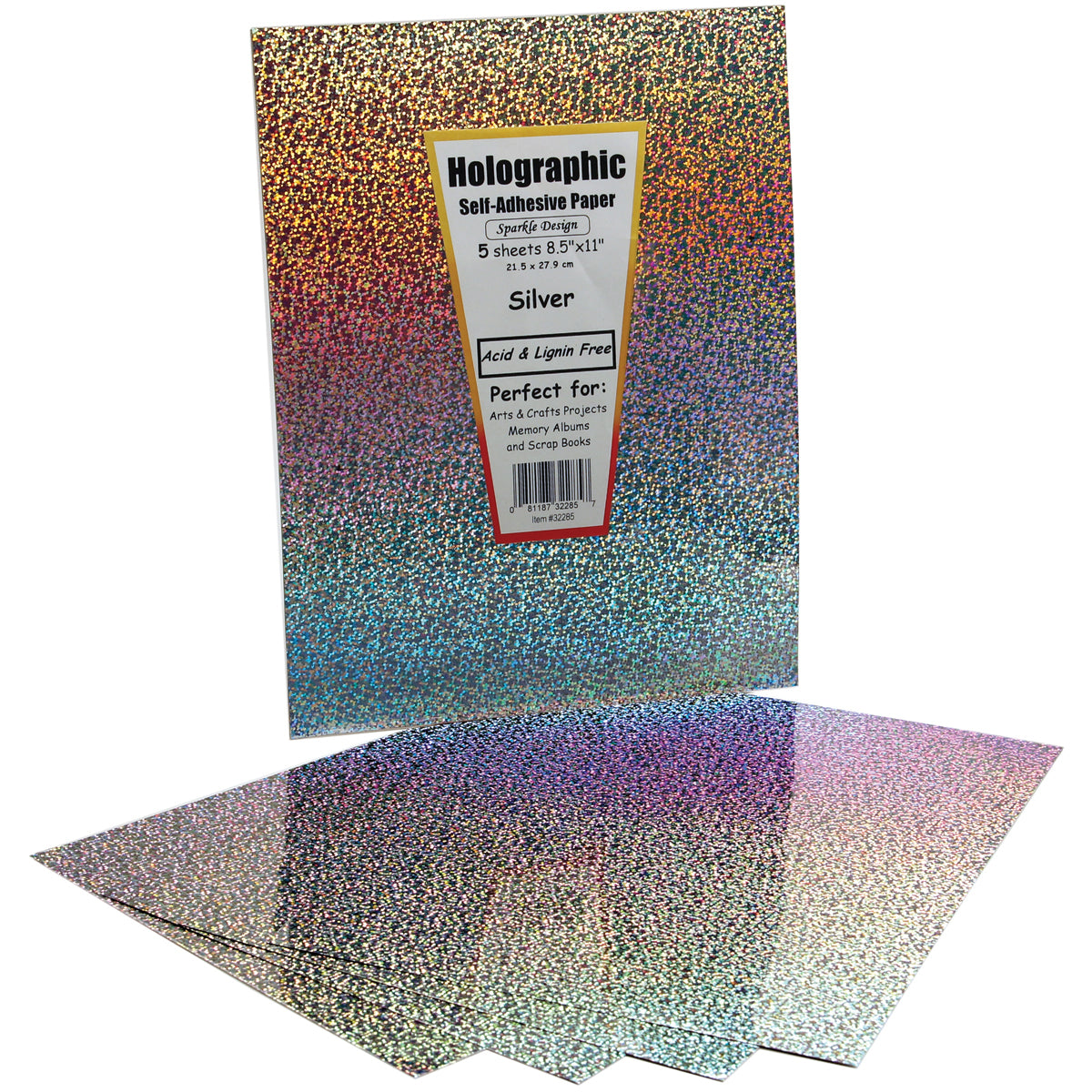 Hygloss Self-Adhesive Specialty Paper 8.5"X11" 5/Pkg - Silver Holographic