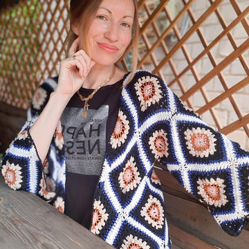 Crochet Granny Square Cardigan Coat Duster